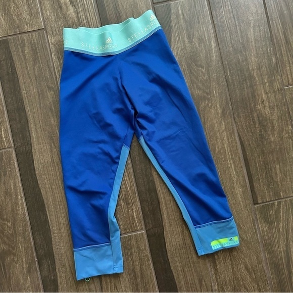 Adidas x Stella McCartney Blue Cropped Leggings Zip Up Sides Sz XS - Picture 2 of 10